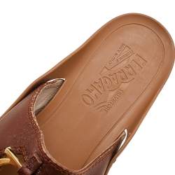 Salvatore Ferragamo Brown Leather Gancini Thong Flats Size 40