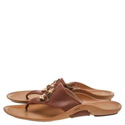 Salvatore Ferragamo Brown Leather Gancini Thong Flats Size 40