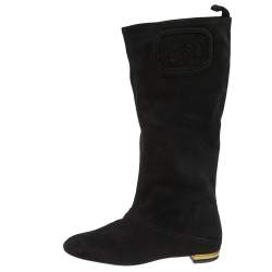Pre Owned Salvatore Ferragamo Black Suede 'My Sweet' Mid Calf  Boots Size 40
