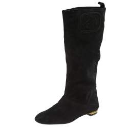 Pre Owned Salvatore Ferragamo Black Suede 'My Sweet' Mid Calf  Boots Size 40