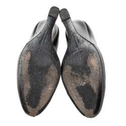 Pre Owned Salvatore Ferragamo Black Leather Wedge Pumps Size 39