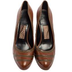 Salvatore Ferragamo Brown Leather Platform Pumps Size 39