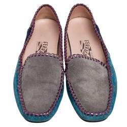 Salvatore Ferragamo Multicolor Suede Slip On Loafers Size 37.5