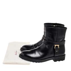 Pre Owned Salvatore Ferragamo Black Leather Gancini Logo Buckle Ankle Boots Size 39.5