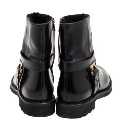 Pre Owned Salvatore Ferragamo Black Leather Gancini Logo Buckle Ankle Boots Size 39.5