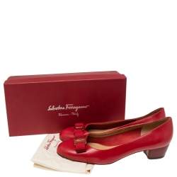 Pre Owned Salvatore Ferragamo Red Leather Vara Bow Pumps Size 40