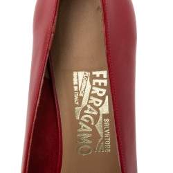 Pre Owned Salvatore Ferragamo Red Leather Vara Bow Pumps Size 40