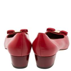 Pre Owned Salvatore Ferragamo Red Leather Vara Bow Pumps Size 40