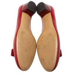 Pre Owned Salvatore Ferragamo Red Leather Vara Bow Pumps Size 40