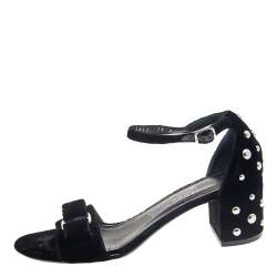 Salvatore Ferragamo Black Velvet Studded Block Heel Ankle Strap Sandals Size 38