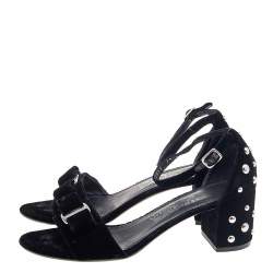 Salvatore Ferragamo Black Velvet Studded Block Heel Ankle Strap Sandals Size 38