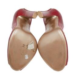 Pre Owned حذاء كعب عالي سالفاتوري فيراغامو جلد وجلد كارونغ أحمر مقدمة مفتوحة مقاس 40