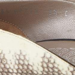 Salvatore Ferragamo Cream/Black Karung and Patent Leather Peep Toe Pumps Size 40