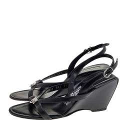 Pre Owned صندل سالفاتوري فيراغامو جلد أسود نعل روكي مقاس 40