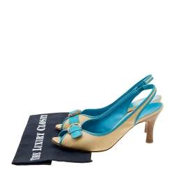 مملوكة مسبقًا صندل سالفاتوري فيراغامو جلد ورافية بيج/أزرق مقدمة مفتوحة بحزام خلفي للكاحل مقاس 39.5