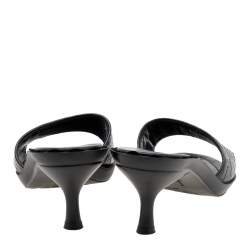 Pre Owned Salvatore Ferragamo Black Gancini Embossed Leather Slide Sandals Size 40