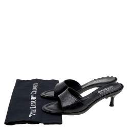 Pre Owned Salvatore Ferragamo Black Gancini Embossed Leather Slide Sandals Size 40