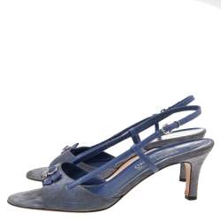 Salvatore Ferragamo Blue Suede and Leather Slingback Sandals Size 40
