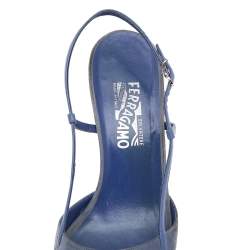 Salvatore Ferragamo Blue Suede and Leather Slingback Sandals Size 40