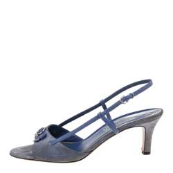 Salvatore Ferragamo Blue Suede and Leather Slingback Sandals Size 40