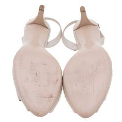 Pre Owned صندل سالفاتوري فيراغامو جلد بيج مقدمة مفتوحة فتحة كعب مقاس 40