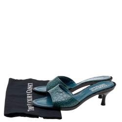 Pre Owned صندل سلايد سالفاتوري فيراغامو جلد نقشة غانسيني أزرق مقاس 40