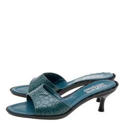 Pre Owned صندل سلايد سالفاتوري فيراغامو جلد نقشة غانسيني أزرق مقاس 40