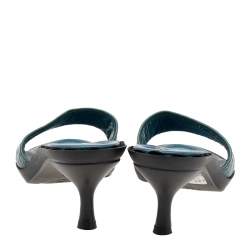 Pre Owned صندل سلايد سالفاتوري فيراغامو جلد نقشة غانسيني أزرق مقاس 40