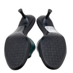 Pre Owned صندل سلايد سالفاتوري فيراغامو جلد نقشة غانسيني أزرق مقاس 40