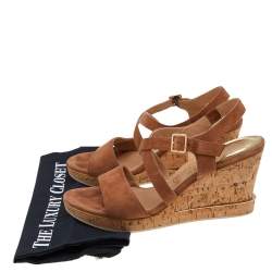 Pre Owned Salvatore Ferragamo Brown Suede Cork Wedge Sandals Size 40.5