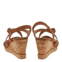 Pre Owned Salvatore Ferragamo Brown Suede Cork Wedge Sandals Size 40.5