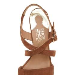 Pre Owned Salvatore Ferragamo Brown Suede Cork Wedge Sandals Size 40.5