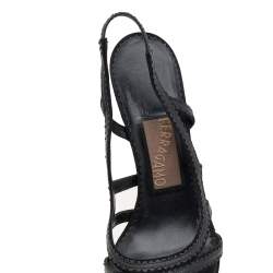 Salvatore Ferragamo Black Karung and Suede Peep Toe Slingback Sandals Size 40