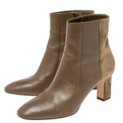 Pre Owned Salvatore Ferragamo Olive Green/Brown Suede and Leather Ankle Boots Size 39.5