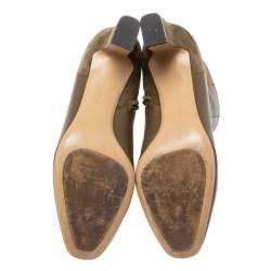 Pre Owned Salvatore Ferragamo Olive Green/Brown Suede and Leather Ankle Boots Size 39.5