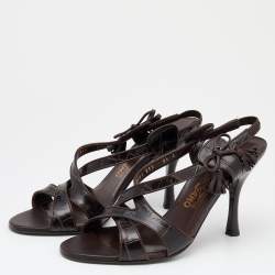 Salvatore Ferragamo Dark Brown Croc Embossed Leather Slingback Sandals Size 40