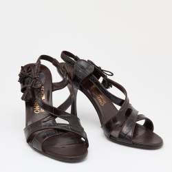 Salvatore Ferragamo Dark Brown Croc Embossed Leather Slingback Sandals Size 40