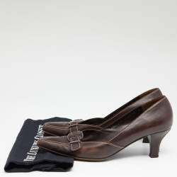 Salvatore Ferragamo Vintage Brown Leather Pointed Toe Pumps Size 40.5