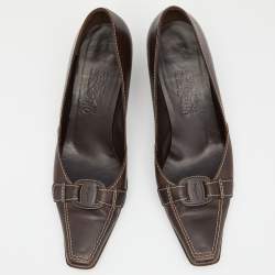 Salvatore Ferragamo Vintage Brown Leather Pointed Toe Pumps Size 40.5