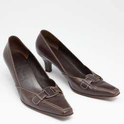 Salvatore Ferragamo Vintage Brown Leather Pointed Toe Pumps Size 40.5