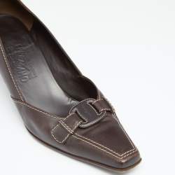 Salvatore Ferragamo Vintage Brown Leather Pointed Toe Pumps Size 40.5