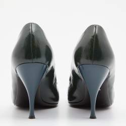 Pre Owned حذاء كعب عالي سالفاتوري فيراغامو جلد لامع أخضر منقوش فيونكة فارا مقاس 40