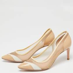 Pre Owned Salvatore Ferragamo Beige Patent And Net Pointed Toe Pumps Size 38