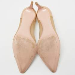 Pre Owned Salvatore Ferragamo Beige Patent And Net Pointed Toe Pumps Size 38