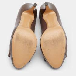 Pre Owned Salvatore Ferragamo Dark Beige Leather Vara Bow Pumps Size 38