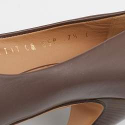 Pre Owned Salvatore Ferragamo Dark Beige Leather Vara Bow Pumps Size 38
