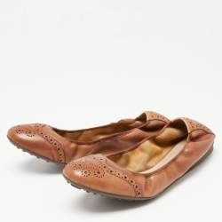 Salvatore Ferragamo Brown Brogue Leather Scrunch Ballet Flats Size 40.5