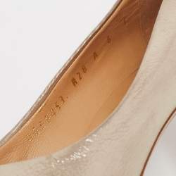 Salvatore Ferragamo Metallic Gold Nubuck Leather Vara Bow Peep Toe Pumps Size 36.5