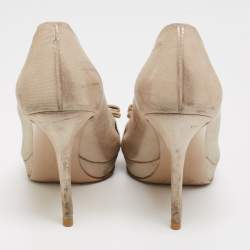 Salvatore Ferragamo Metallic Gold Nubuck Leather Vara Bow Peep Toe Pumps Size 36.5
