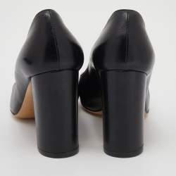 Pre Owned Salvatore Ferragamo Black Leather Bow Embellished Block Heel Pumps Size 39.5